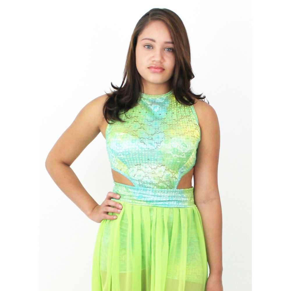 NEON GREEN MAXI PARTY CJJBOUTIQUE DRESS MADE USA - Picture 3 of 6